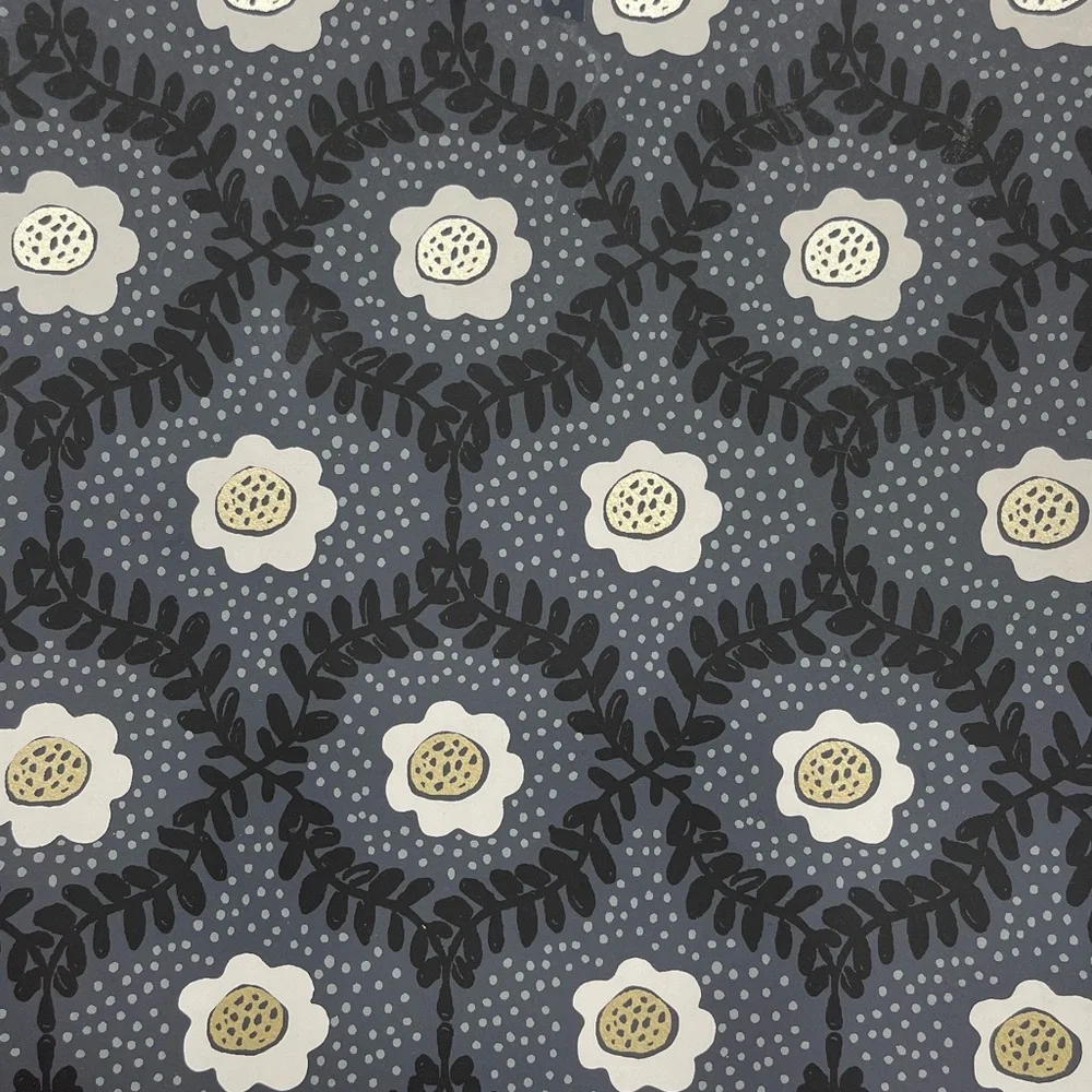 Rifle Paper Co. Floral Wreath Wallpaper in Blue, White, Black, and Cream